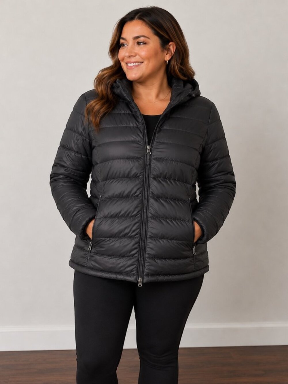 Charter Club Women's 1X Black Duck Down Removable Hood Puffer Jacket
